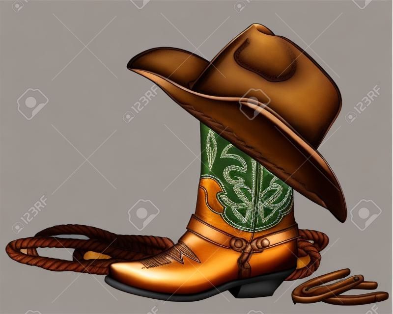 Cowboy boot with western hat isolated