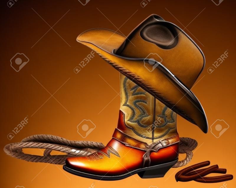 Bota de cowboy com chapéu ocidental isolado