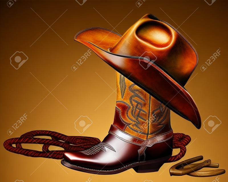 Bota de cowboy com chapéu ocidental isolado