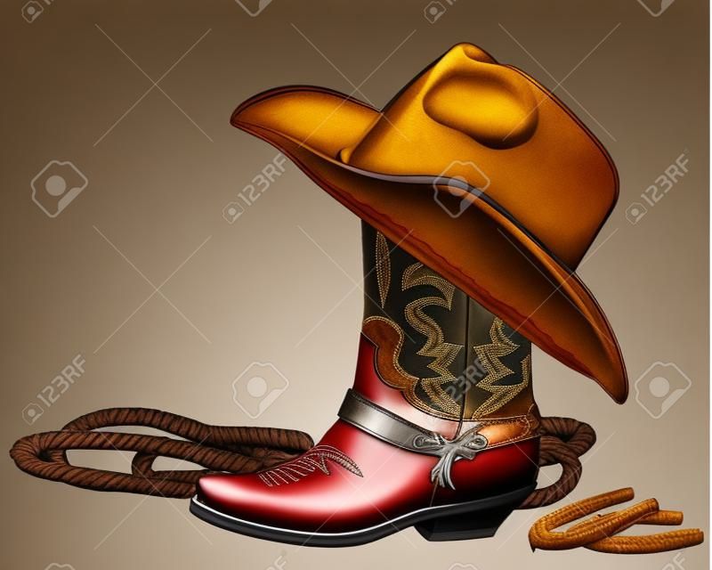 Botte de cow-boy avec chapeau isolé ouest