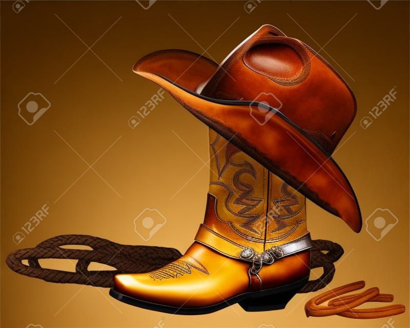 Cowboy boot with western hat isolated