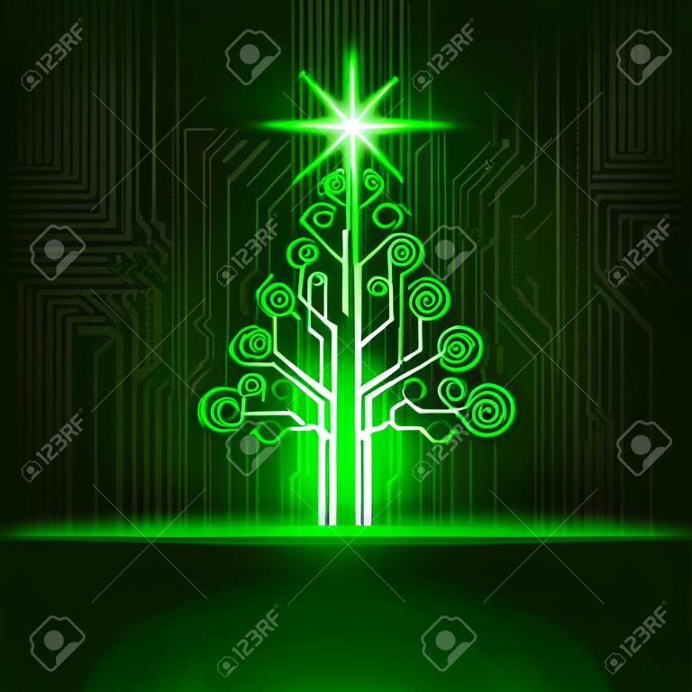 Vector abstract technology Christmas tree 