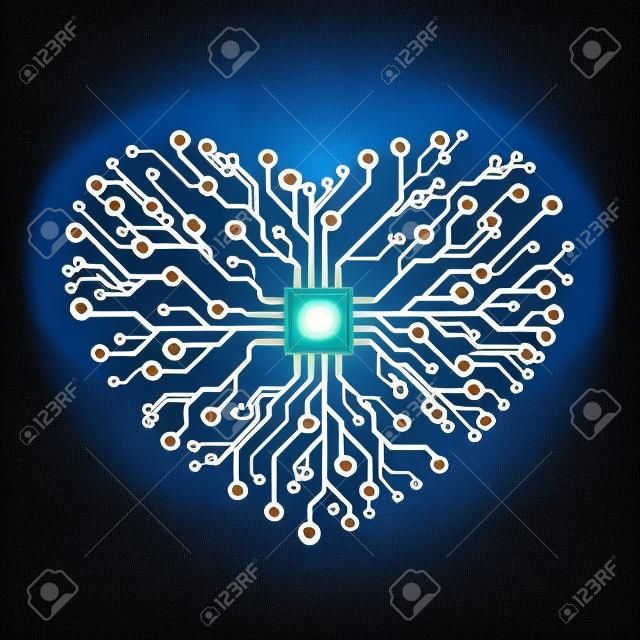 A concept of information technology  . Vector circuit board heart.