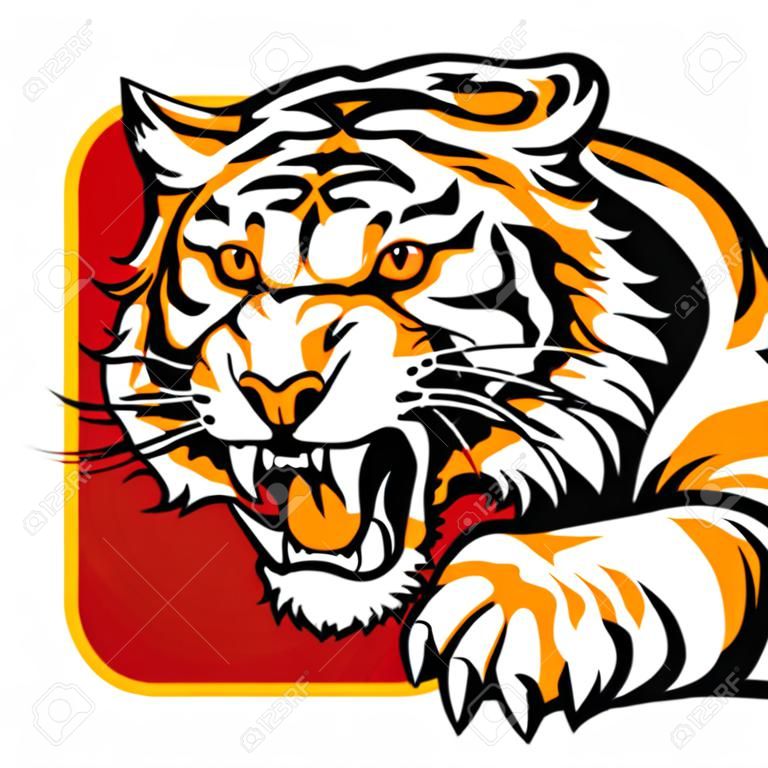 Diseño de icono de tigre rugiente dibujado en estilo tatuaje