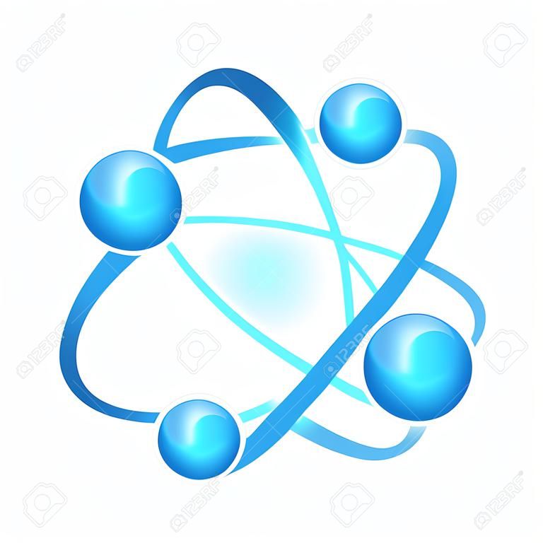 Ilustración del icono del átomo sobre fondo aislado