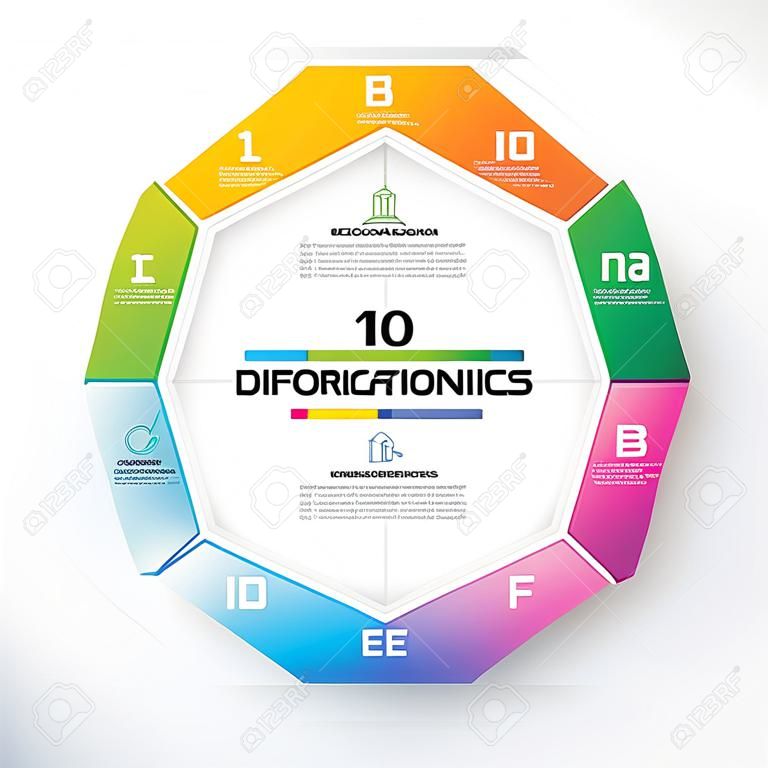 Decagon para infografías, diagrama con 10 opciones, plantilla vectorial para presentación.