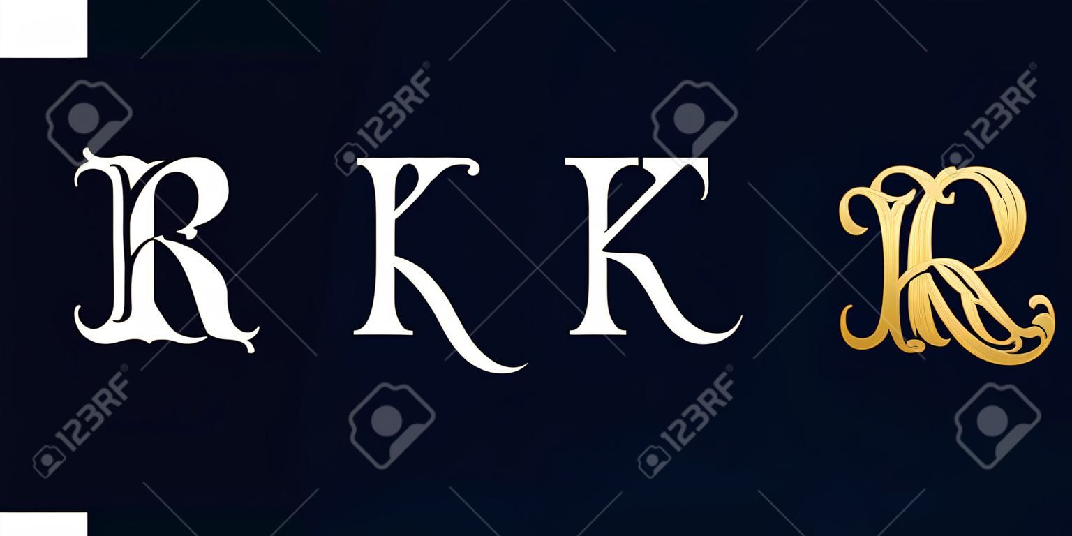 Decorative Vintage Initial letters KR monogram. Suitable for tattoo studio, salon, boutique, hotel, college, retro, interlock style