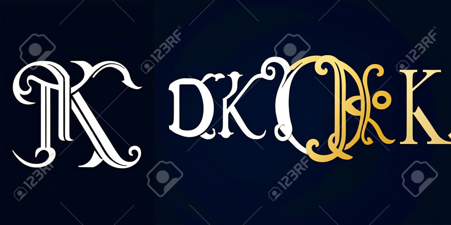 Decorative Vintage Initial letters DK monogram. Suitable for tattoo studio, salon, boutique, hotel, college, retro, interlock style