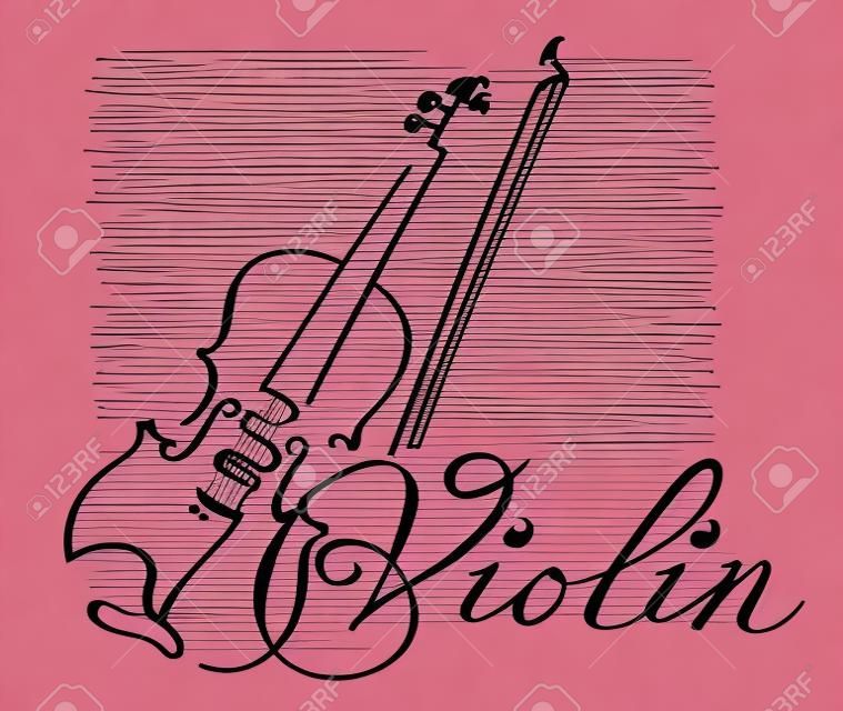 小提琴藝術線條手繪插圖。向量