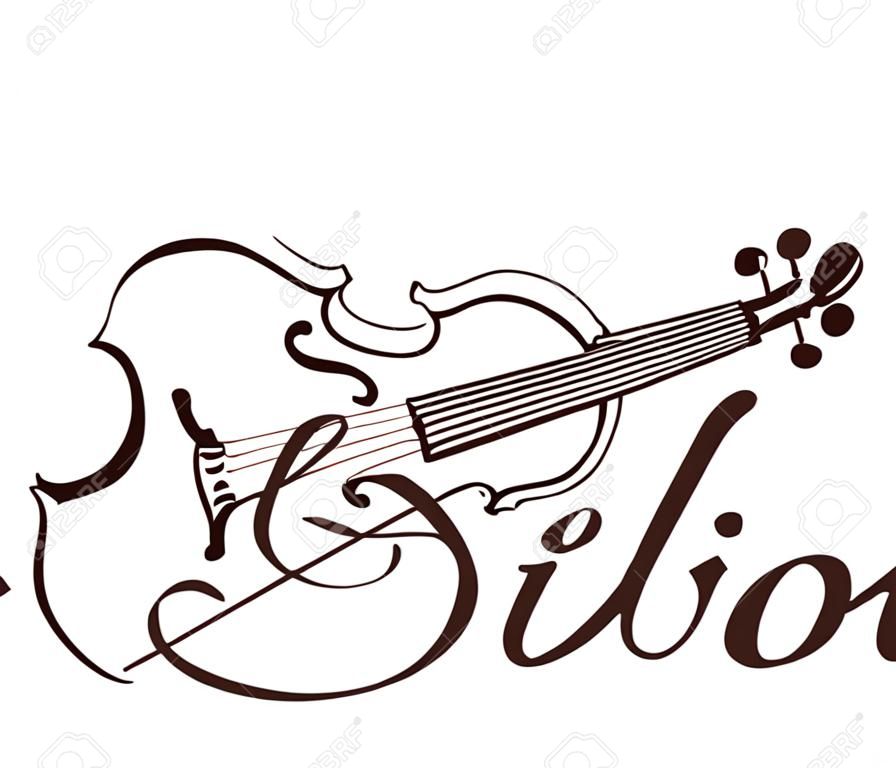 小提琴线条艺术手绘插画矢量图