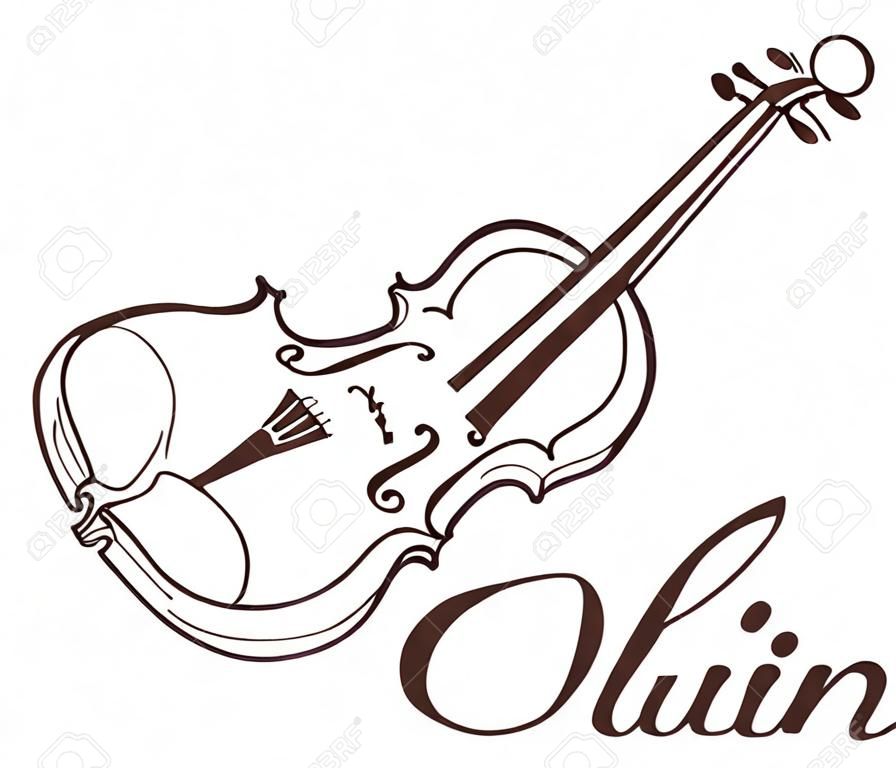 小提琴线条艺术手绘插画矢量图