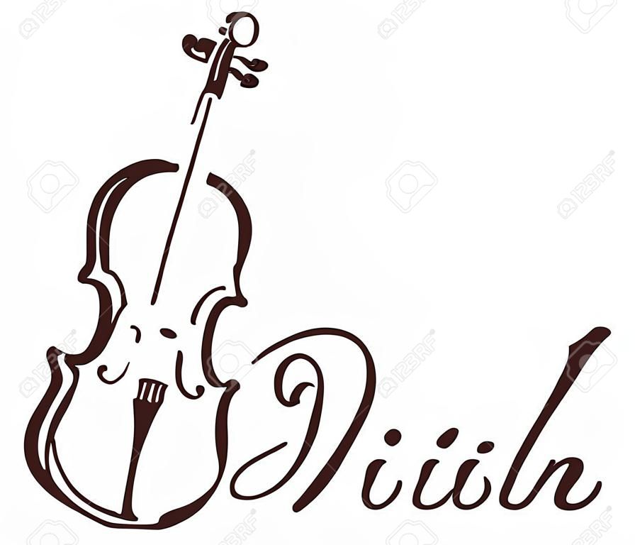 小提琴藝術線條手繪插圖。向量