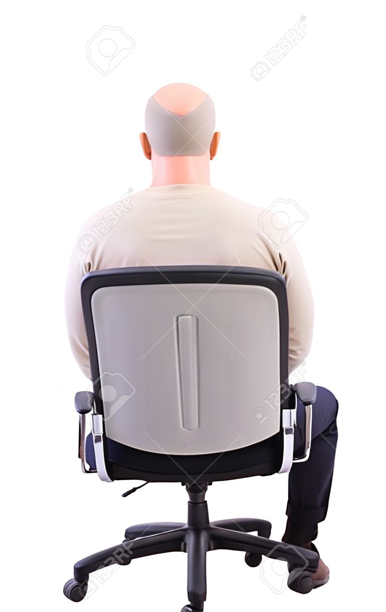 의자에 앉아 비즈니스 남자의 다시보기. 사업가보고. 후면보기 사람 컬렉션입니다. 사람의보기를 후면. 흰색 배경에 고립. 흰색 따뜻한 스웨터에 수염을 기른 ​​남자가 의자에 앉아있다.