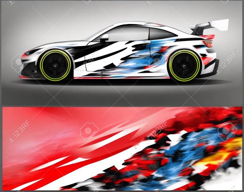 Disegni grafici di sfondo da corsa a strisce astratte per l'avventura di gare di rally di veicoli e livrea da corsa automobilistica