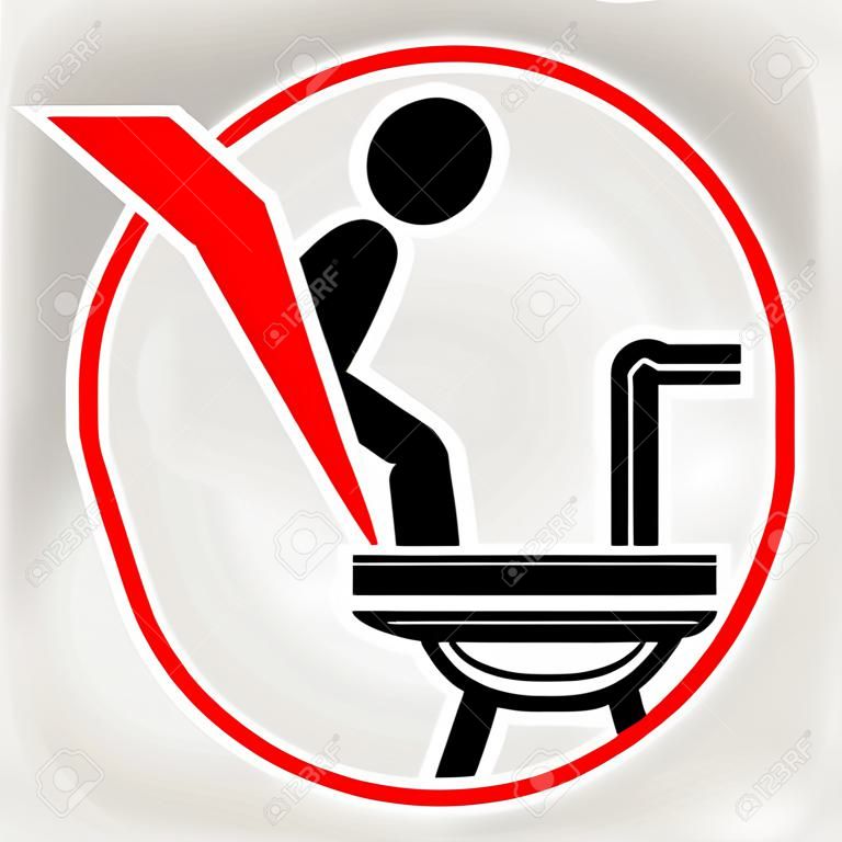Image vectorielle, Icon Stye Interdiction Se connecter aux toilettes, dans le mauvais sens en faisant caca dans le placard, les toilettes publiques, sur fond gris