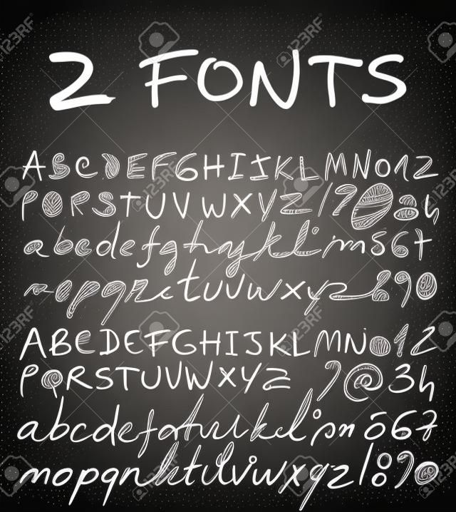 Hand drawn alphabet set. Pencil and pen texture handwriting font. Vector illustration.