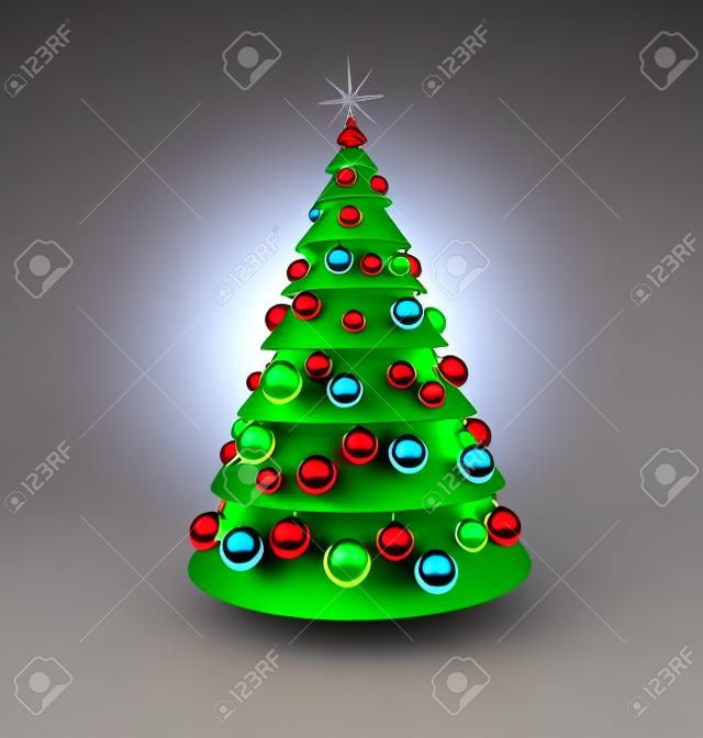 Рождественская елка, рождественские украшения. 3D визуализации иллюстрации