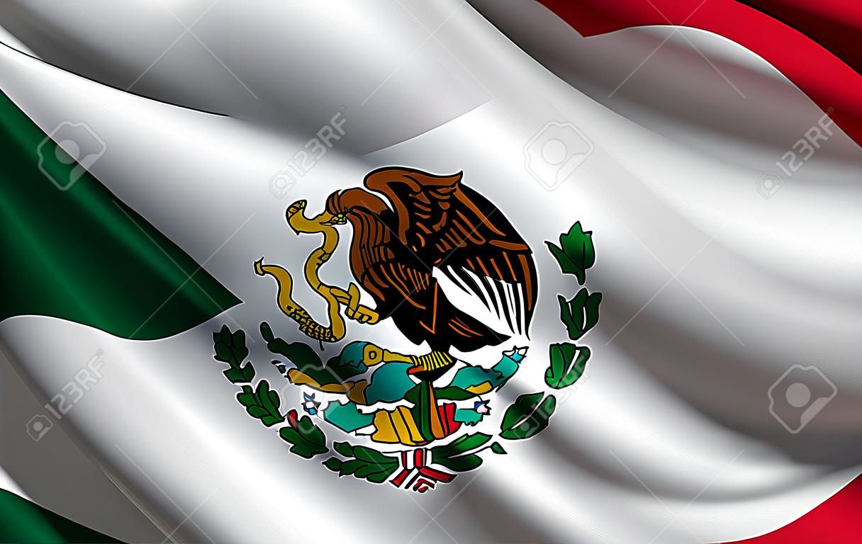 Bandera nacional de México ondeando ilustración vectorial realista