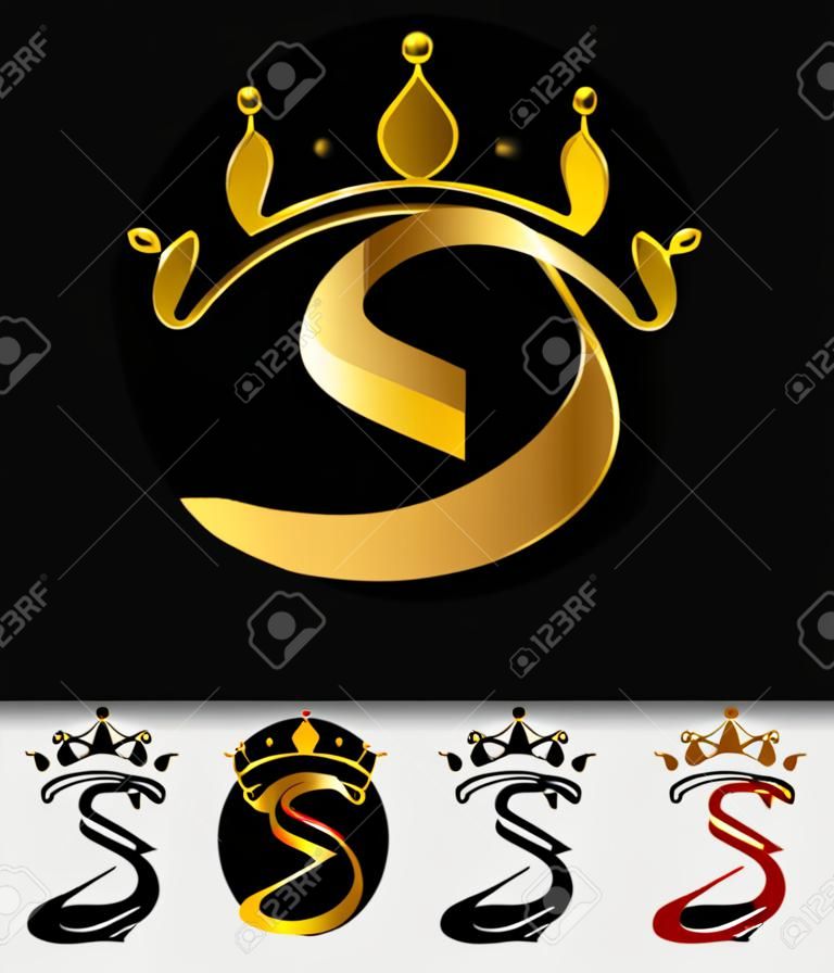 Um conjunto de ilustração vetorial de Golden Monogram Crown Initial Letter S