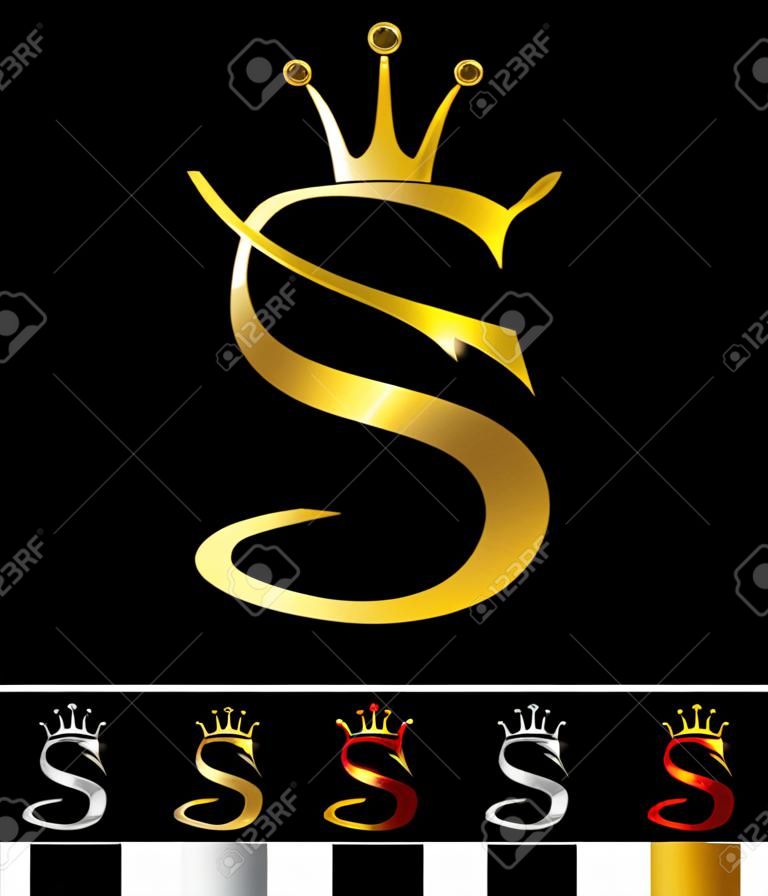 Un conjunto de ilustraciones vectoriales de la letra inicial S de la corona del monograma dorado