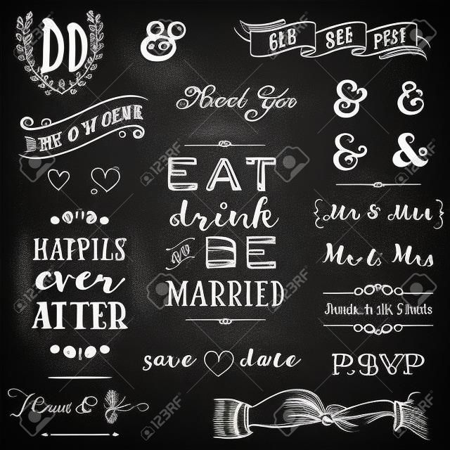 tablica ślubna typografia - kolekcja kredek ślubne znaki typograficzne i grafika
