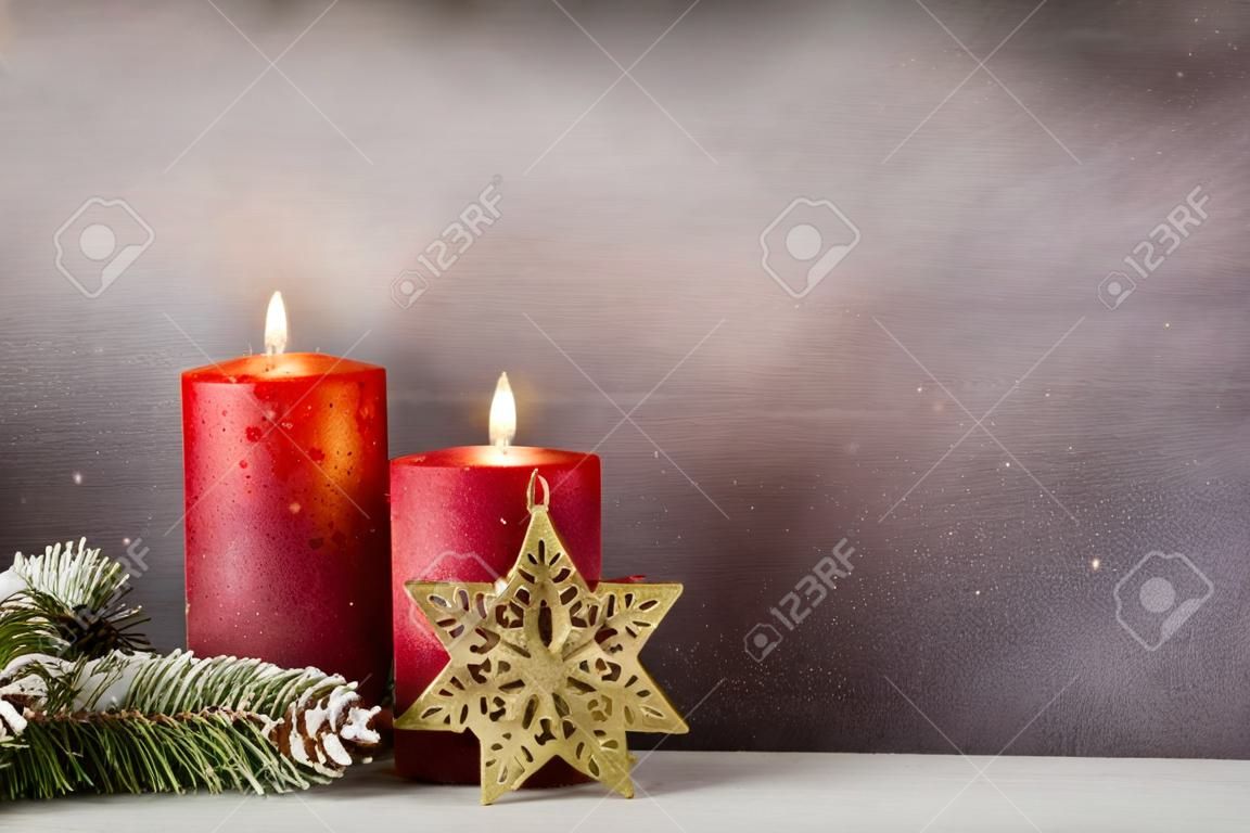 Christmas candles and lights. Christmas background.