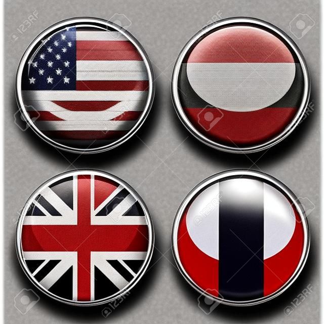 Button Flagge Amerika, Deutschland, Großbritannien, Frankreich