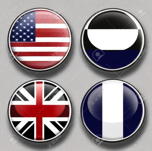 Button Flagge Amerika, Deutschland, Großbritannien, Frankreich