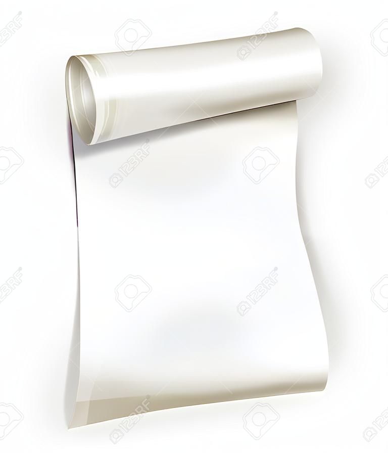 Papierrolle auf weißem Hintergrund, 3D-Rendering