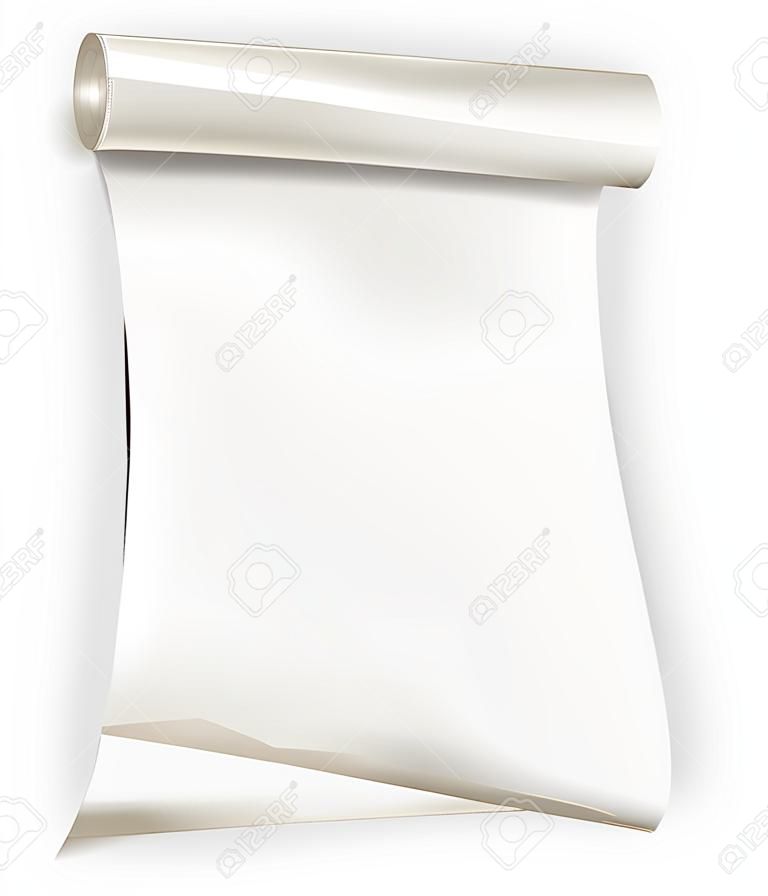 Rotolo di carta su sfondo bianco, rendering 3d