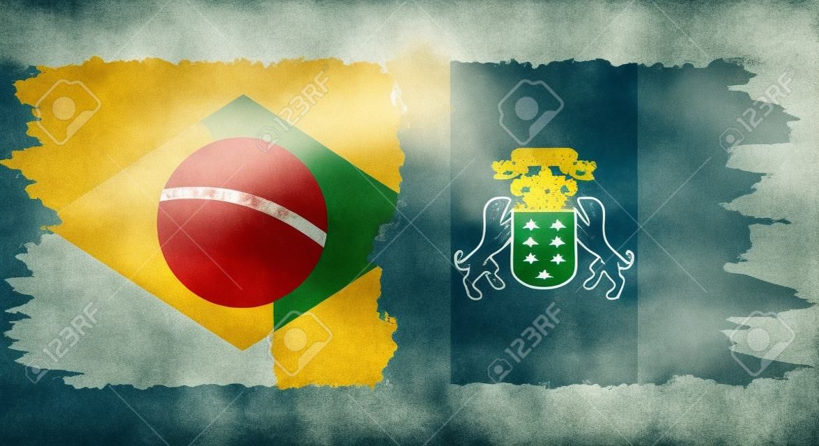 Conexión de banderas grunge de islas canarias y brasil, vector