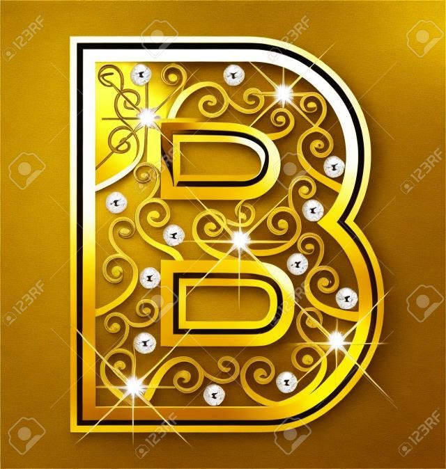 Lettera B oro con ornamenti swirly