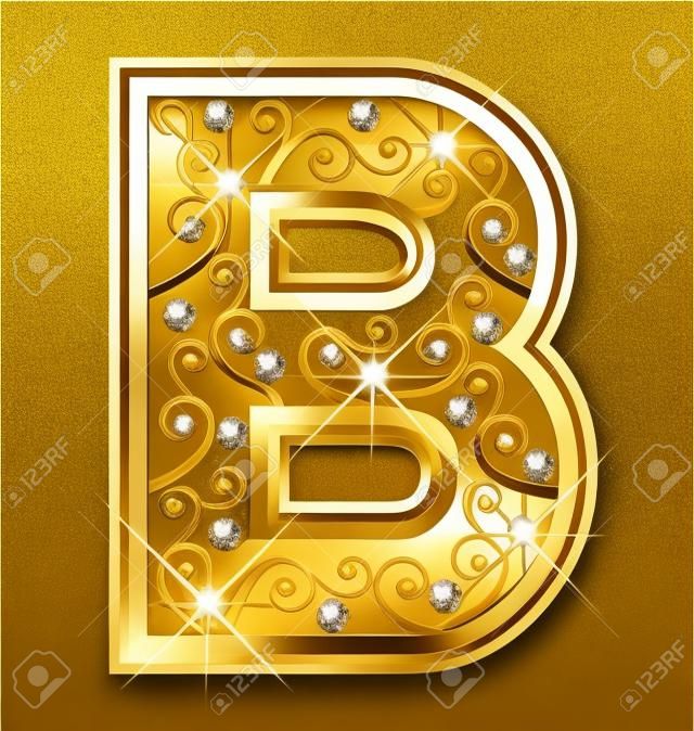 Lettera B oro con ornamenti swirly