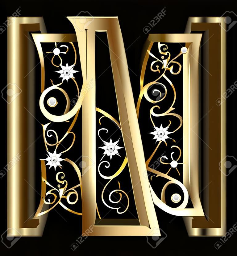 M gold letter with swirly ornaments