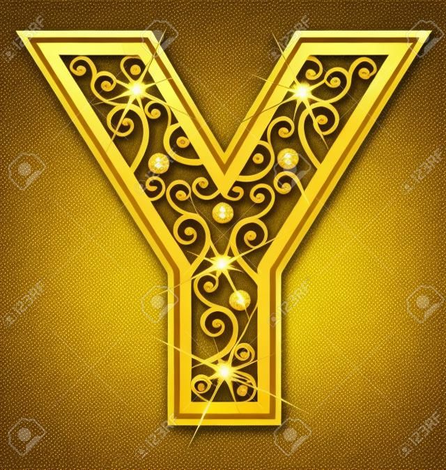 Y gold letter with swirly ornaments 