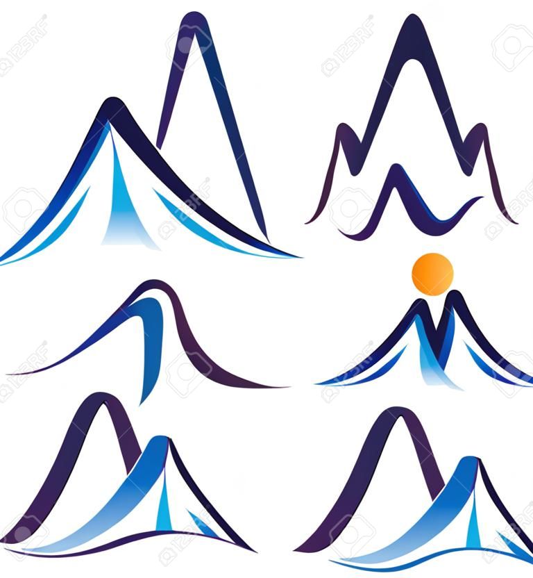 雪に覆われた山の様式化されたロゴのセット