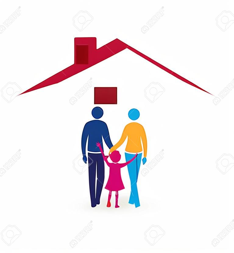 Família feliz com ilustração nova da casa