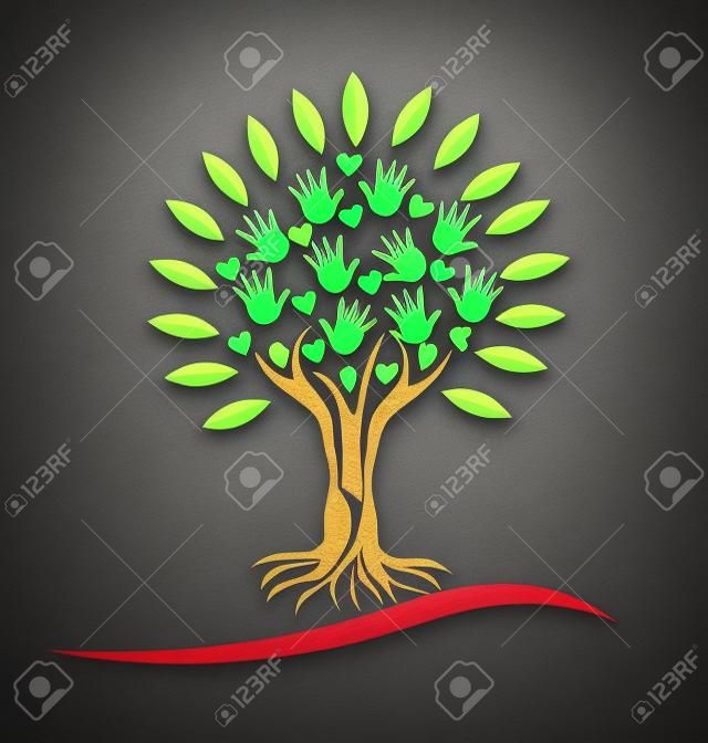 Baum, die Hände und Herzen Symbol