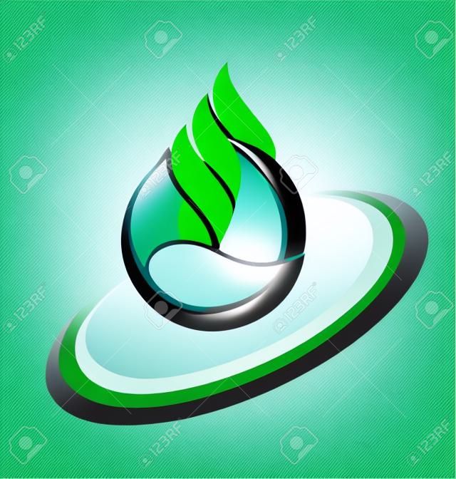 Vecteur de goutte d'eau et feuilles vertes Ecology concept icône