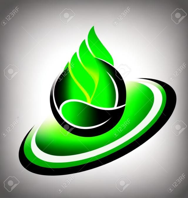 Vector of water drop and green leafs  Ecology concept icon