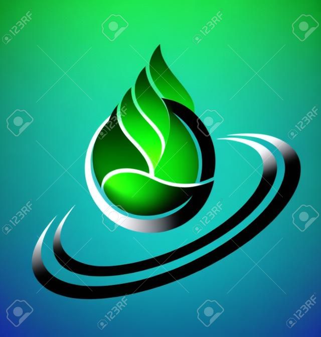 Vector de la gota de agua y hojas verdes icono Ecología concepto