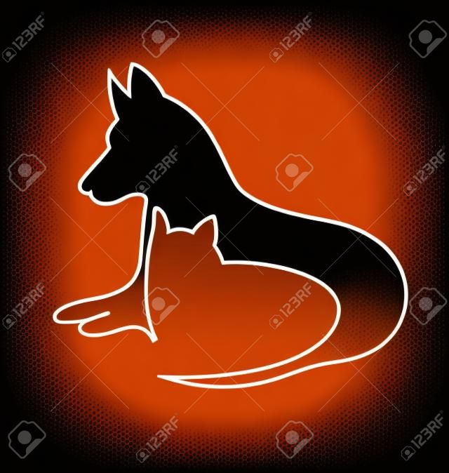 Kat en hond silhouetten ontwerp vector pictogram