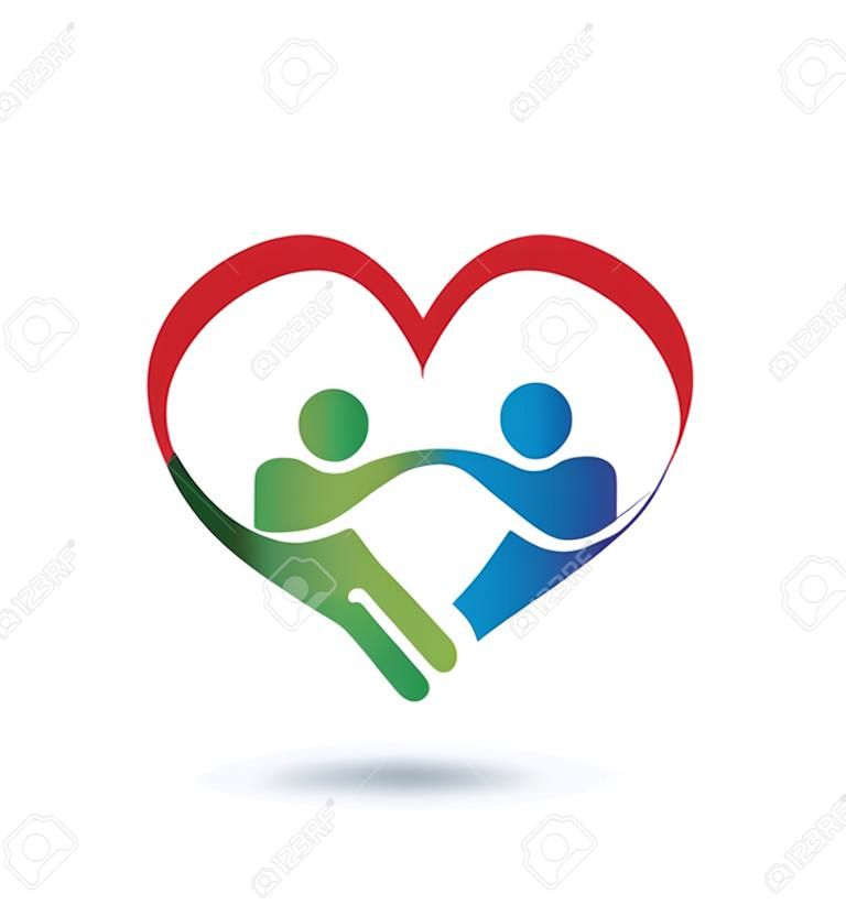 Pessoas handshake com ícone de vetor de conceito de união de coração