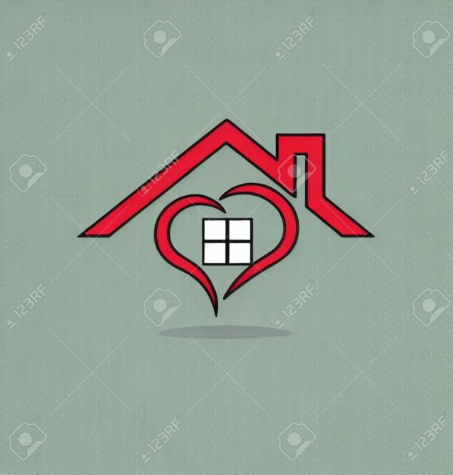 Casa y estilizado diseño de iconos del vector del corazón