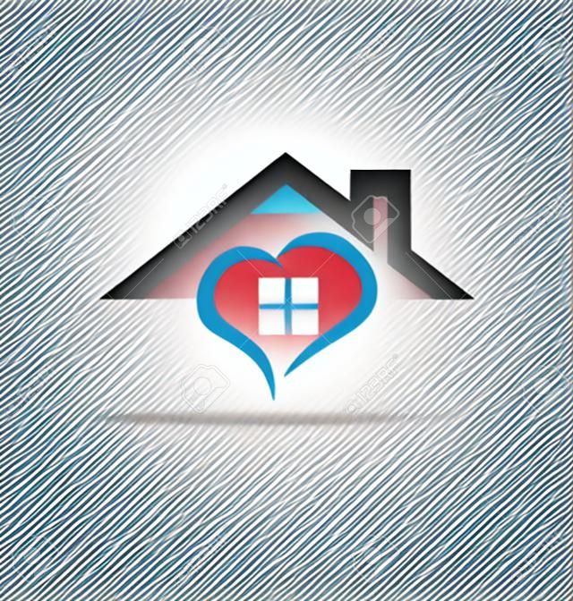 房子和程式化心脏矢量图标设计