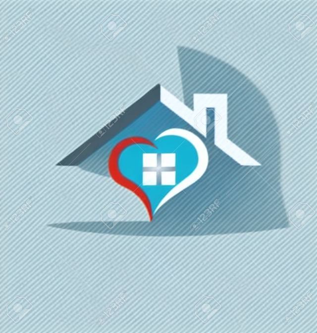 Casa e design de ícone de vetor de coração estilizado