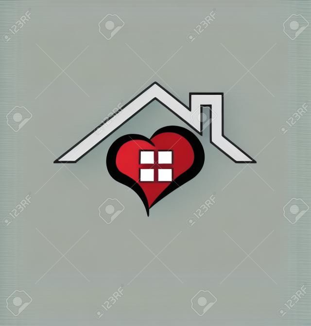 Haus und stilisiertes Herz Vektor-Icon-Design