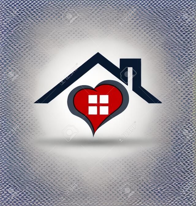 Casa y estilizado diseño de iconos del vector del corazón