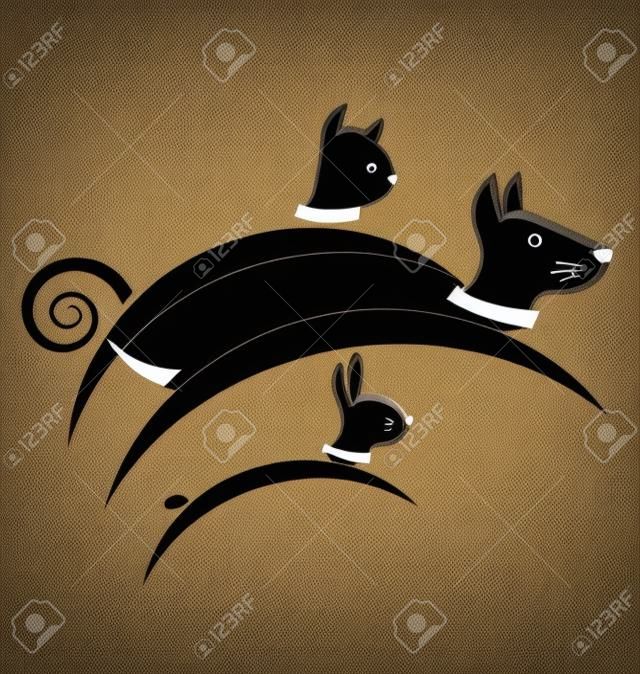 Kat hond en konijn silhouetten vector