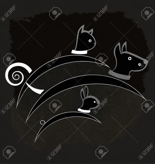 Kat hond en konijn silhouetten vector